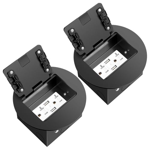 2 Pack Recessed Floor Outlet with 4.8A USB Charger,20 Amp TR Receptacle | Round Hidden Outlet Kit Electrical Waterproof Cover Box for Home Renovation,ETL Listed,Black - color: Black, size: USB Outlet-2 Pack