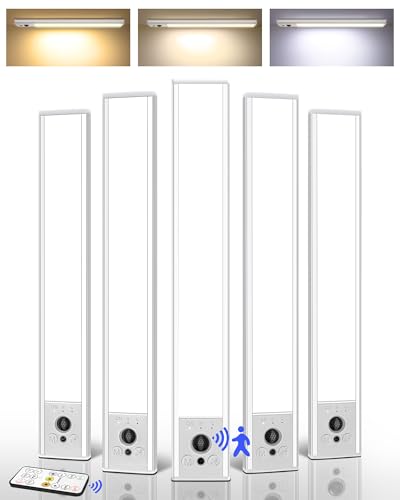 EZVALO 5-Pack Under Cabinet Lighting, 3300mAh Rechargeable Motion Sensor Light, 12inch Magnetic Closet Lights with Dimmable & 3 Color Temps, Wireless Motion Activated Lights with Remote for Kitchen - size: 12 Inch