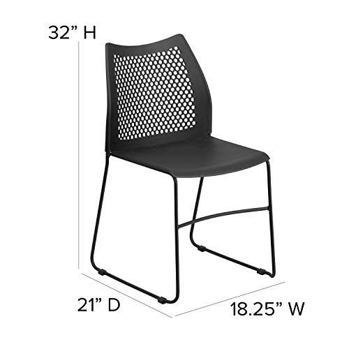 EMMA + OLIVER Home and Office Black Sled Base Stack Chair with Air - color: Black