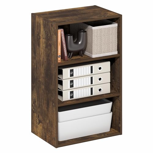 Furinno Basic Book Shelf, 3-Tier Bookshelf, Storage Organizer Bookcase with Open Shelf, 11 x 17 x 26, for Living Room, Bedroom, Home Office, Amber Pine - color: Amber Pine, size: 3-Tier, 11 x 17 x 26