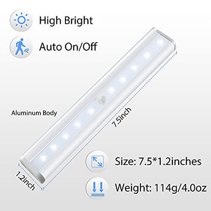 Hopedone Under Cabinet Lights, 10LED Battery Motion Sensor Light Indoor Magnetic Stick-Anywhere Closet Lights for Stair Kitchen Wardrobe Hallway(6 Pack) | 10 LEDs per light, up to 200 lumens, night-only sensing, 15-20-second auto-off, magnetic mounting, 4