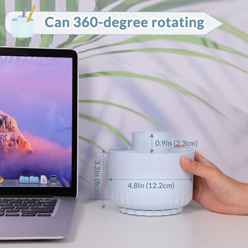 SKYDUE 360 Degree Rotating Desk Organizer, Dual-Purpose Pencil Pen Holder for Desk, Rotating Pencil Cup with 5 Slots, Office Supplies, Desk Decor for Office, School, Home - color: Blue