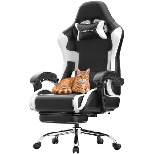 Gaming Chair for Adults with Footrest, Height Adjustable Linkage Armrests - color: White Black