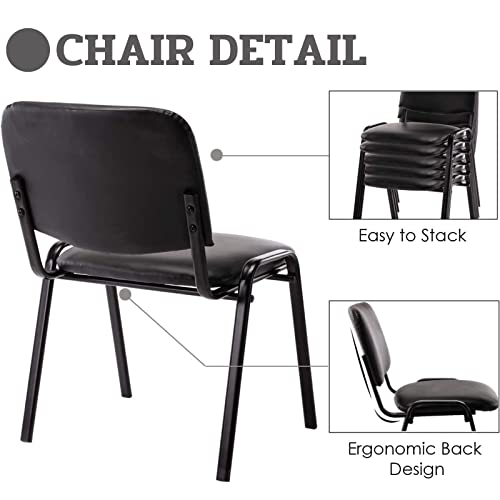 Leather Waiting Room Chairs Stackable Conference Room Chairs No Wheels Office Guest Chair for Reception School Breakroom Banquet Church Lobby (Leather-Cushion,Black,5PCS) - color: Leather-cushion Black