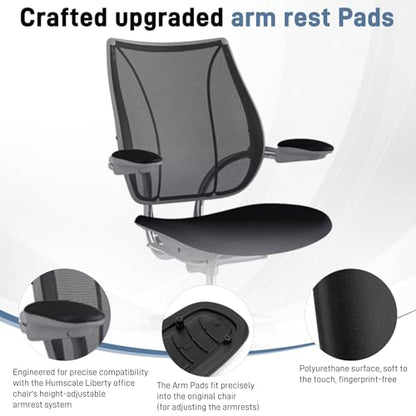 Arm Pads Caps Replacement for Humanscale Liberty Office Chair - for Height Adjustable Arm Rest Covers, Ergonomic Black PU Leather (1-Pair)