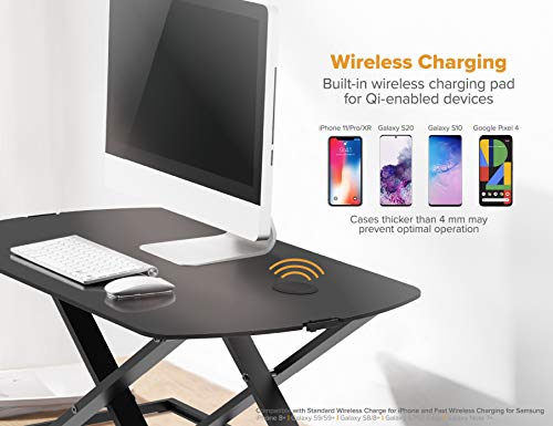 Bostitch Office Sit Stand Desk Converter, Height Adjustable Workstation Riser, Includes Wireless Charging Pad, Black (STND-3122BK) - style: Sit-Stand