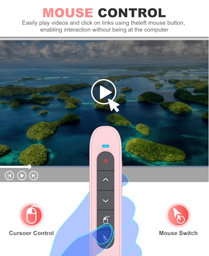 DINOSTRIKE Pink Wireless Presentation Remote with Air Mouse, Rechargeable USB C Slide Clicker Compatible with PowerPoint for Mac and Windows Laptops (2.4GHz) - color: Pink