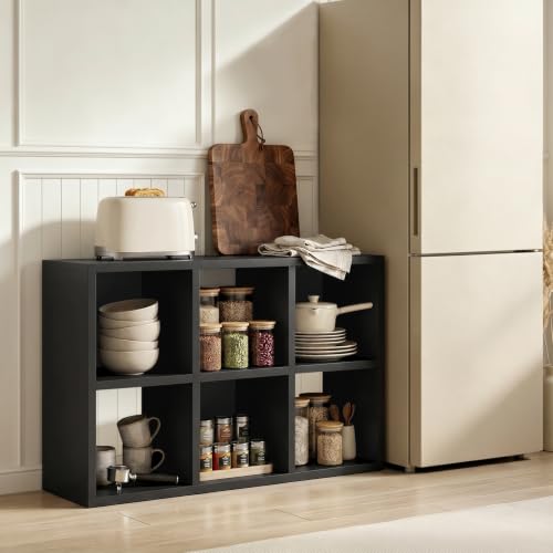 LUCKLIFE 6-Cube Storage Organizer, Modular Bookcase Shelf with Vertical or Horizontal Use, Fits 11×11" Bins, Optional Back Panels, for Living Room, Office, Carbon Black - color: 6 Cube - Carbon Black