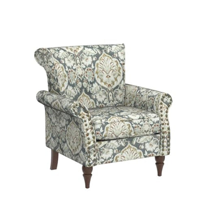 HULALA HOME Traditional Floral Accent Chair with Solid Wood Legs, Pine | Comfy Upholstered Armchair Reading Chair with Rolled Armrests, Nailhead Trim, Removable Cushion, for Living Room Bedroom - color: Pine