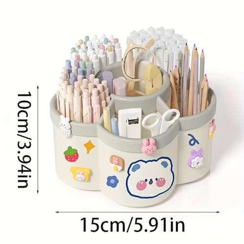Desk Pencil Pen Holder - 5 Slot 360 Degree Rotating Desk Pen Organizer for Desktop Storage Stationery Supplies Cup Pot-Green - color: Green