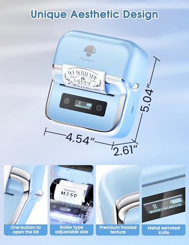 Phomemo M250 3" Label Maker, Thermal Barcode & Address Printer | Label Printer for School, Business, Home & Logos, Sticker Printer Compatible with Phones & PCs, with 100 Labels, 40x30mm - color: Blue
