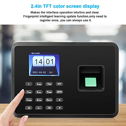 Sonew Attendance Machine, 2.4in Attendance Machine Fingerprint Biometric TFT Colou, Time Clock for Employees Small Business(US-Black)