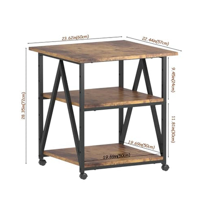 Arbuxzuy 3-Tier Printer Stand, Large Printer Table with Storage, Industrial Printer Storage Cart with Wheels, Rolling Printer Stand for Heat Press Scanner Fax, Brown - color: Brown