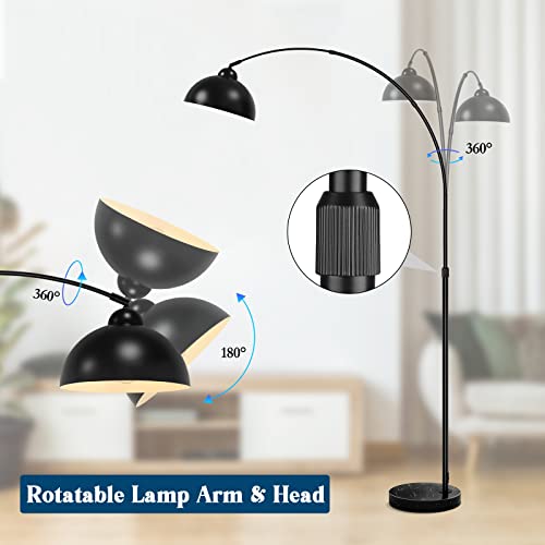 Arc Floor Lamp, Black Industrial Adjustable Over the Couch Stand Up Light | Metal Hanging Dome Shade, Modern Marble Base Farmhouse Tall Task/Reading Standing Lamp for Living Room Bedroom Office - color: Black