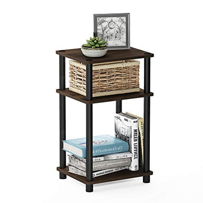 Furinno JUST Side Table, 3-Tier End Table, Open Shelves Night Stand, Bedside Table, Toolless Assembly, for Living Room, Bedroom, Bathroom, Columbia Walnut - color: Columbia Walnut/Black, size: 3-Tier, Round Pole, style: 1-Pack