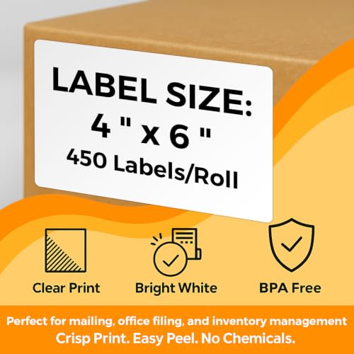 4"x6" 8-Roll 450 PCS 3-Proof Thermal Labels for ZP450/505, 1" core - size: 4" x 6" - 8 Rolls ( 3600 labels ）