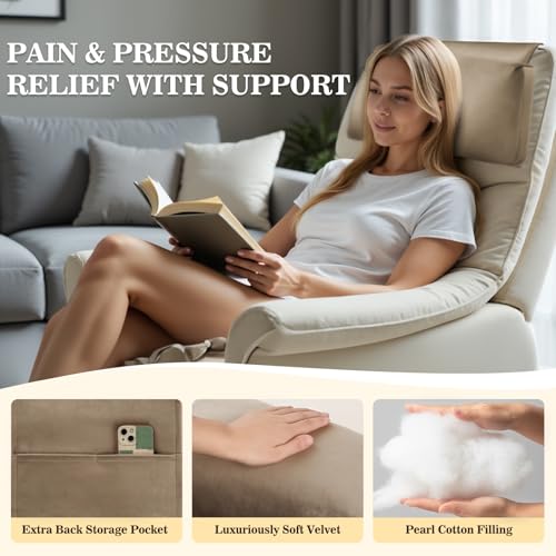 Recliner Headrest Pillow, Adjustable Comfort Neck & Head Support Pillow | Soft Velvet, Weighted Non-Slip Flap, Adjustable Filling, Washable Cover, for Recliners, Sofas, Office Chairs - color: Camel