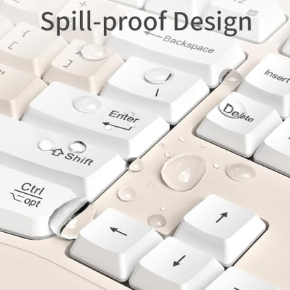 Wireless Keyboard and Mouse Combo, 2.4G Ergonomic Wave Keys (Latte-A) - color: Latte-A