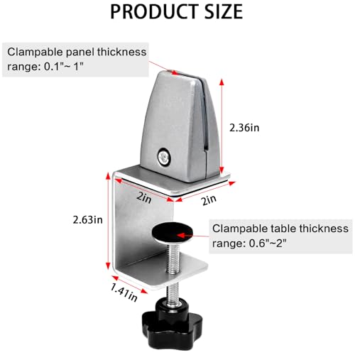 Heavy Duty Sneeze Guard Clamp For 0.1" to 1" Thick Panel,Desk Partition Support Clamps,Adjustable Aluminum Desktop Divider Holder,Easy to Install Desk Privacy Panel Clips, 4 Pack,Silver - color: Silver