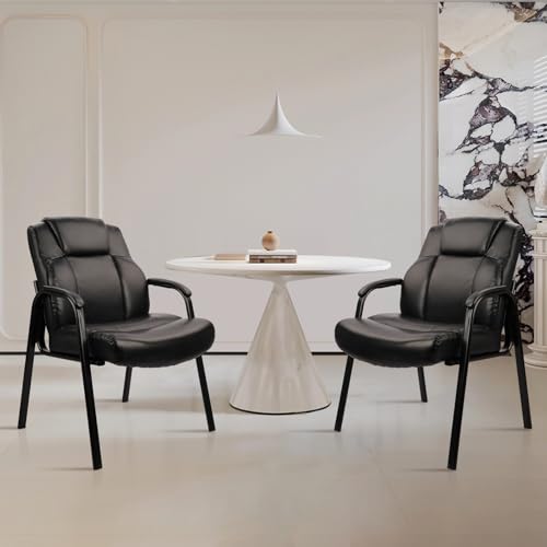 CLATINA Big and Tall Office Chair Set of 2 500lbs Leather Reception Chair with Bonded Padded Armrest Wide Seat Desk Chair No Wheels for Reception Conference Waiting Room Side Office Home, Black - color: Black, size: 2 Pack