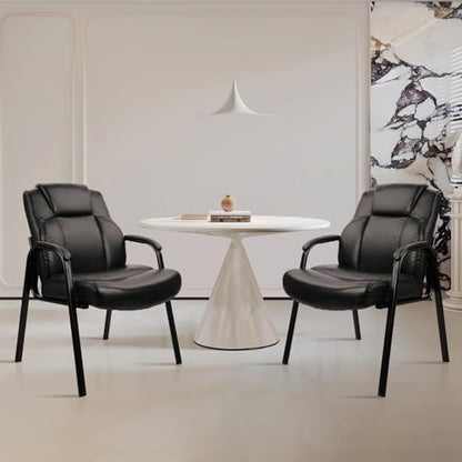 CLATINA Big and Tall Office Chair Set of 2 500lbs Leather Reception Chair with Bonded Padded Armrest Wide Seat Desk Chair No Wheels for Reception Conference Waiting Room Side Office Home, Black - color: Black, size: 2 Pack