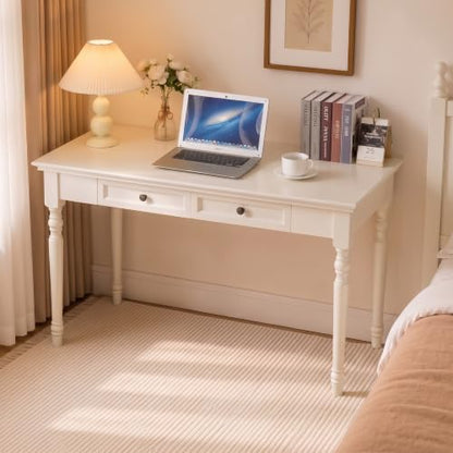 White Writing Desks with Drawers, 47" French Country Style - color: White, size: Standard-47 inches