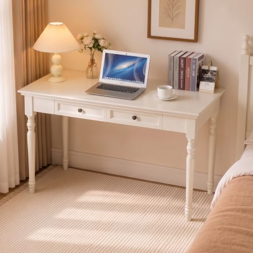 White Writing Desks with Drawers, 47" French Country Style - color: White, size: Standard-47 inches