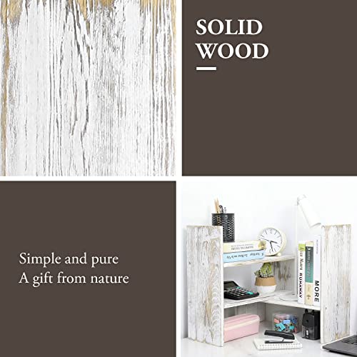 MyGift Adjustable Whitewashed Solid Wood Desktop Storage Organizer Display Shelf Book Rack, Office Desk Bookshelf - color: Whitewashed