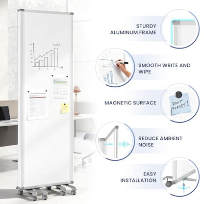 MAKELLO Office Partition 71"x71", Cubicle Room Divider on Wheel, Whiteboard | 3 Panel Foldable Privacy Panel, Writing, Sound Proof, Strong Magnetic, Freestanding, Room Partition for Office, Home, School - color: Whiteboard