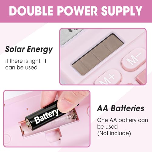 2 Pack Calculator, Pink Calculators Desktop 12 Digits with Large LCD Display and Sensitive Butto, Solar and Battery Dual Power, Desk Calculator - color: Pink-2P
