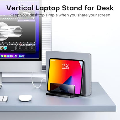 OMOTON Vertical Laptop Stand, Black Acrylic Dual Holder for MacBook Gaming - size: Dual-Black