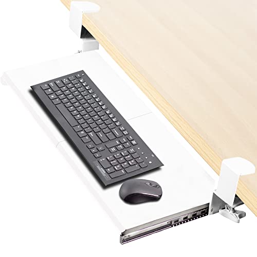 VIVO Large Clamp-on Computer Keyboard and Mouse Under Desk Slider Tray, 27 x 11 inch Pull Out Platform Drawer, White, MOUNT-KB05W | Keyboard Tray for Typing, Slide Out Platform, Extra Sturdy C-Clamp Mount System, Computer Drawer, White Frame - color: Whit