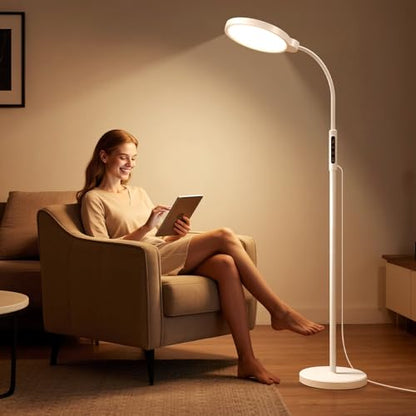 Happy Light Therapy Lamp,11000 Lux Sun Light Lamp with Touch Remote Control | Full Spectrum Light,5 Color Temperatures & 10 Brightness，1H Timer， Light Therapy for Home/Office Use - color: White