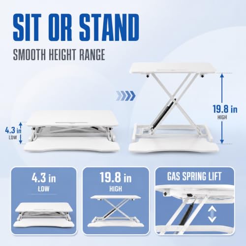 32" Height Adjustable Sit Stand Desk Converter, Dual Monitor Laptop Riser, Black (Desk Converter (White)) - color: Desk Converter (White)