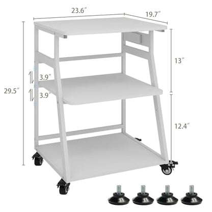 Natwind 3 Tier Large Printer Stand, 24"x20", with Charging Station,White - color: White, size: 23.6''x19.7''