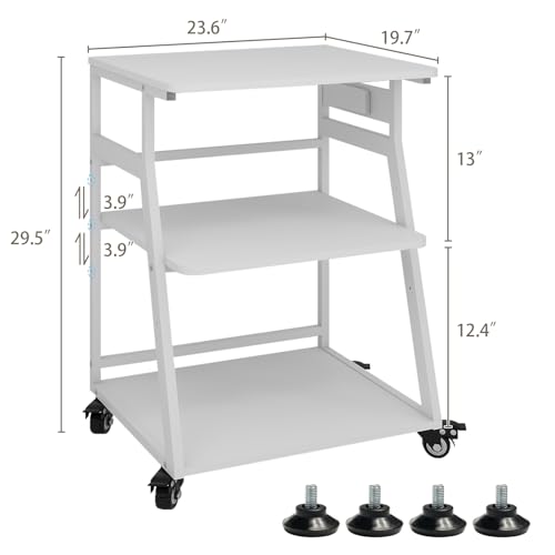 Natwind 3 Tier Large Printer Stand, 24"x20", with Charging Station,White - color: White, size: 23.6''x19.7''