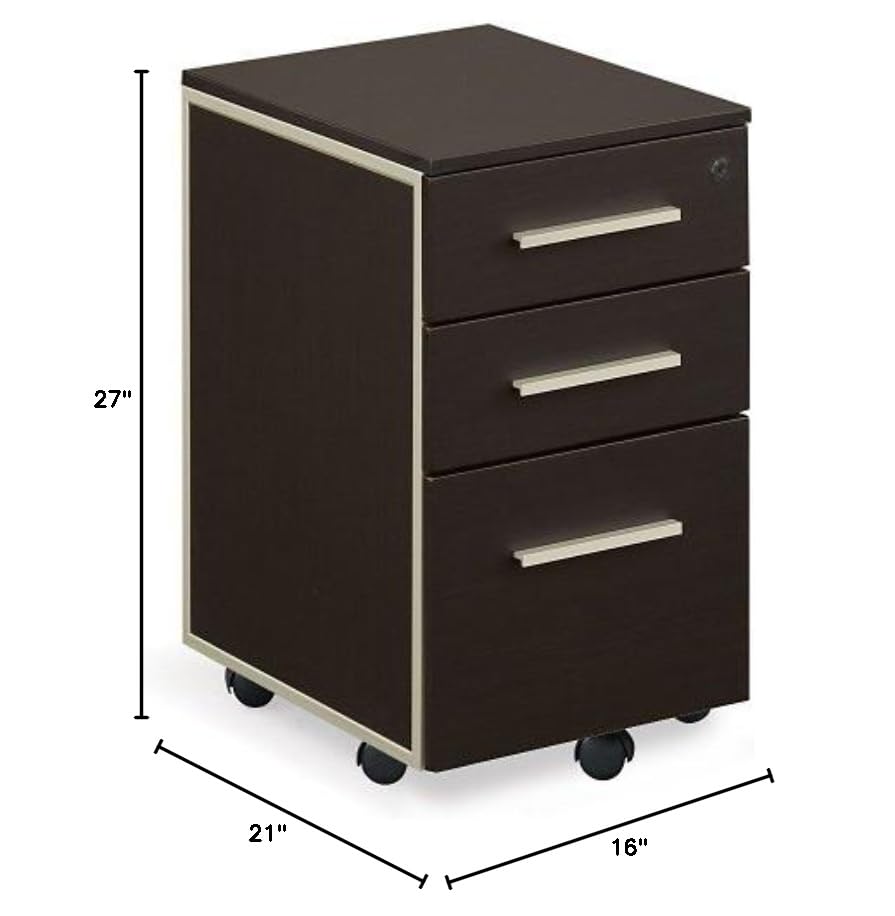 NBF File Cabinet 3 Drawer Mobile Laminate Storage Pedestal, Espresso - color: Brown