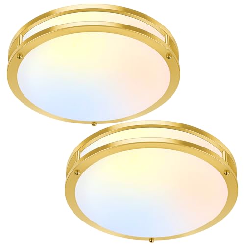 TOBUSA 13 Inch Flush Mount Light Fixtures, 2-Pack Gold LED Ceiling Lights - color: Brushed Gold-5CCT-2, size: 13 inch