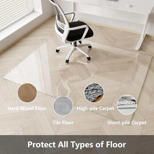 Koonmi Glass Chair Mat for Carpet, 32"x54" Thick Office Chair Mat - size: 32"x54"