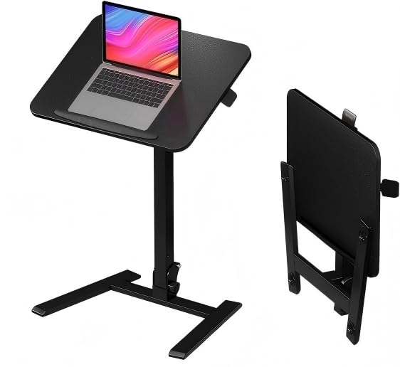 Monomi 25“ Mobile Folding Desk,Pneumatic Sit-Stand Table,No Assembly,Black | Height Adjustable Rolling Laptop Desk,Space-Saving Portable Small Desk with Wheels,Ideal for Home Office,Craft & Study - color: Black