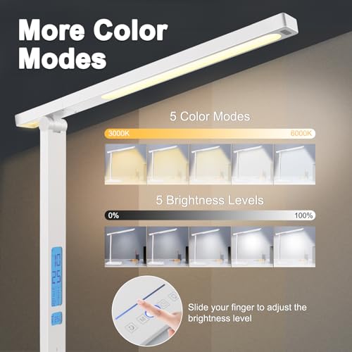 10 in 1 Smart Desk Lamp Led, Desk Light for Colleage Drom Room Office, Eye-Caring Table Lamp with Night Light, Lamp for Desk with 10W Wireless Charger, Dimmable Touch Lamp, Birthday Gifts for Women - color: White-Pro
