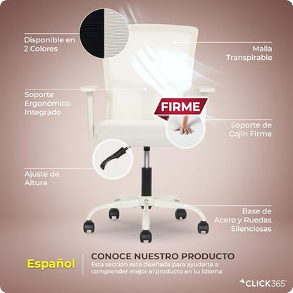 Click365 Ergonomic Office Chair with Lumbar Support, Mid-Back Mesh Chair - color: M120/Cream