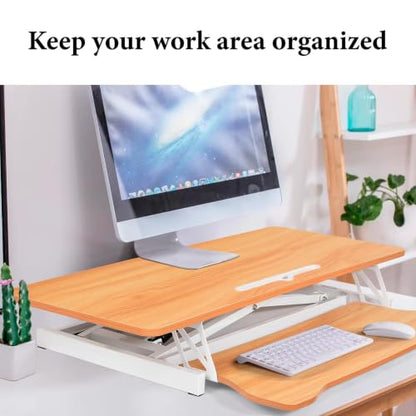 37" Desk Converter, Height Adjustable Stand Up Desk Converter, 2 Monitor Standing, Sit to Stand, Quick Sit to Tabletop, Riser Workstation with Wide Keyboard Tray - color: Log Color