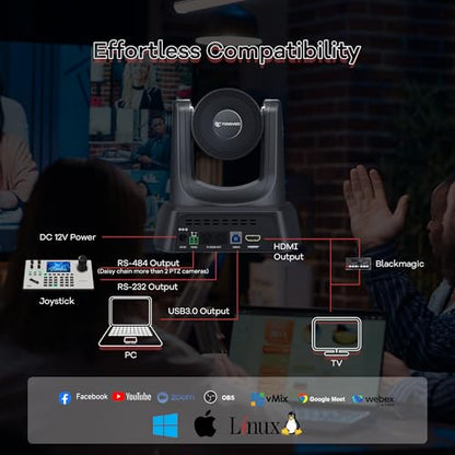TONGVEO 4K Conference Room PTZ Camera AI Auto Tracking 3X Optical Zoom HDMI/USB3.0 Wide-Angle Video Conference Camera for Church Worship Live Streaming Meeting with Zoom YouTube OBS and More - color: Black