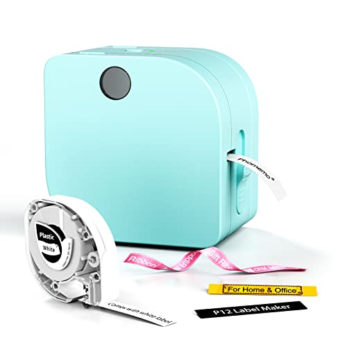Phomemo Label Maker Machine with Tape, P12 Bluetooth Small Label Makers | Inkless, Multiple Templates Thermal Transfer Ribbon Printer Machine for Home, School, Teacher, Classroom Name Tags - color: Green, style: 1 Printer with 1 Tape