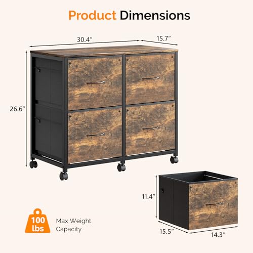 VINGLI 4 Drawer Mobile File Cabinet with Wheels Filing Cabinet Under Desk File Cabinet, Fabric Drawers Printer Stand for Home Office, Fits Letter Size, Rustic Brown - color: Rustic Brown, size: 4 Drawers