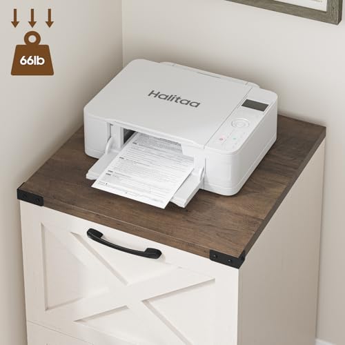 Halitaa Farmhouse 2 Drawer Small File Cabinet with Wheels, White and Brown - color: White and Brown, size: 2 Drawer
