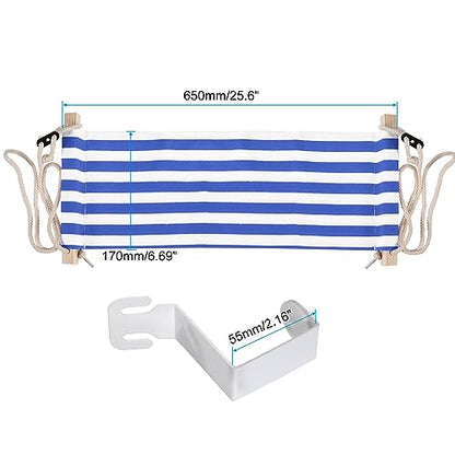PATIKIL Foot Hammock Under Desk, Adjustable Foot Rest Sling with Hooks Portable Desk Footrest for Airplane Travel Home Office, Blue White Style 1 - color: Blue