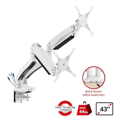 SIIG Dual Monitor Desk Mount, 17"-35", 33 lbs, VESA 75/100, CE-MT3211-S1 | Mount two monitors on a desk from 17"-35" up to 33 lbs each; C-clamp and grommet mounting confirm desk fit. - style: 35" Max