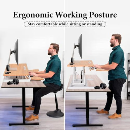 37" Desk Converter, Height Adjustable Stand Up Desk Converter, 2 Monitor Standing, Sit to Stand, Quick Sit to Tabletop, Riser Workstation with Wide Keyboard Tray - color: Log Color